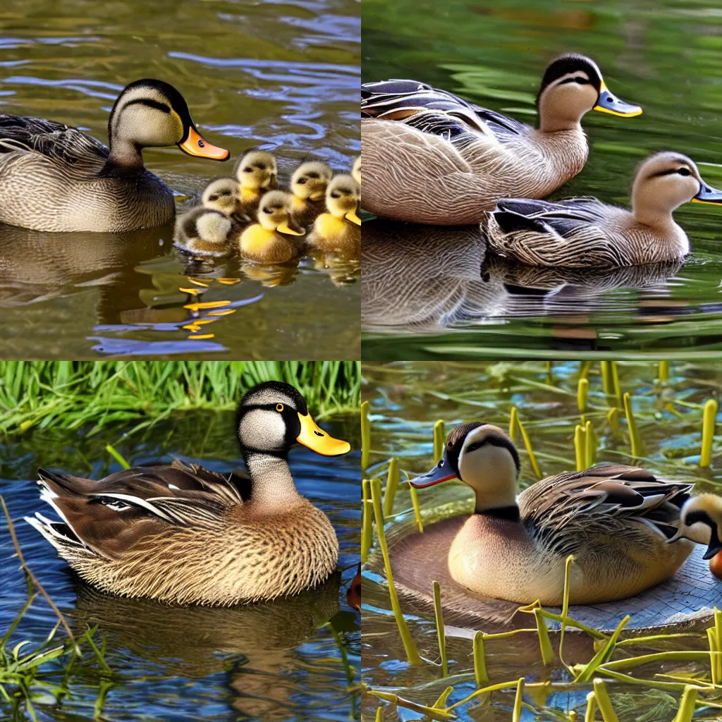 Prompt: Duck with ducklings