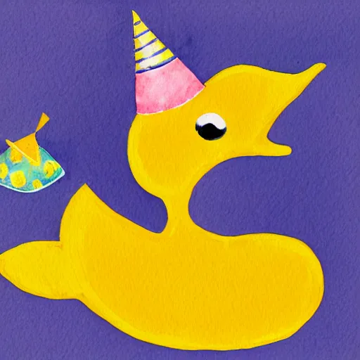 Image similar to watercolor yellow duck with party horn, cute illustration by basia tran