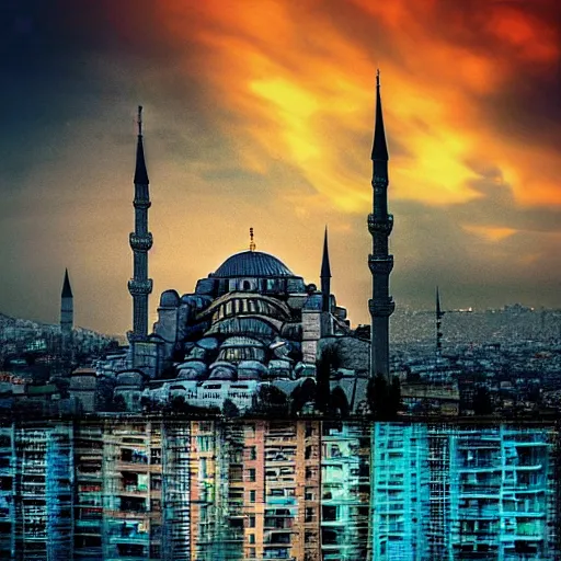 Image similar to istanbul, cyberpunk, realistic