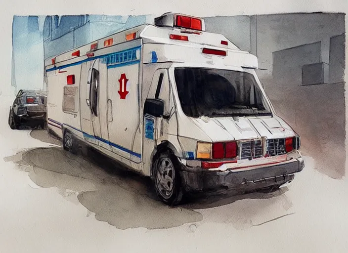 Image similar to concept art of a ambulance, pinterest, artstation trending, behance, watercolor, by coby whitmore, silver, laser light,