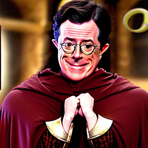 Image similar to stephen colbert as part of the fellowship of the ring