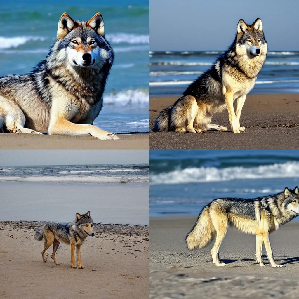 Prompt: wolf on a beach