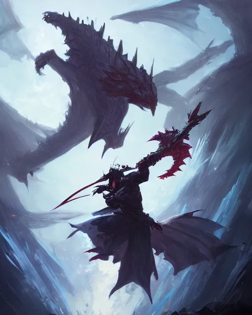 Prompt: bladedancer fighting a dragon, lineage 2 revolution + diablo 3 style, by greg rutkowski, trending on art station,