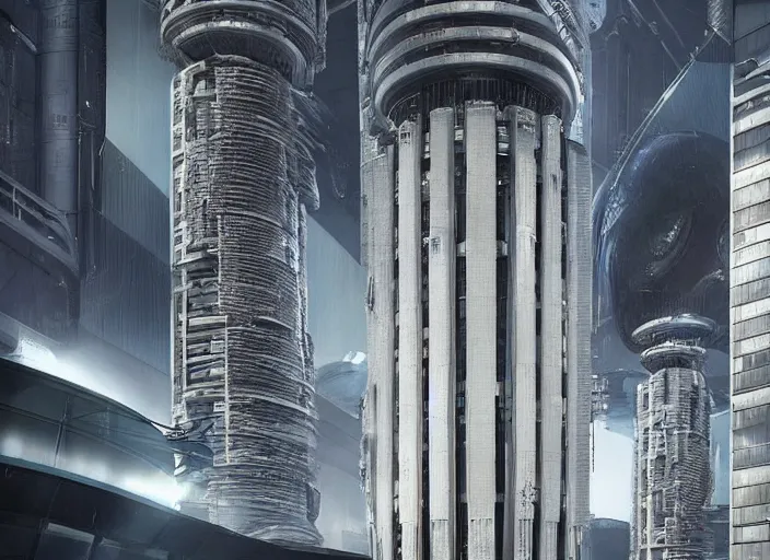 Prompt: a detailed sci - fi render of a dystopian mediaset tower, neo milano 3 by h. r. giger, trending on cgsociety, space art, lovecraftian sci - fi, 4 k