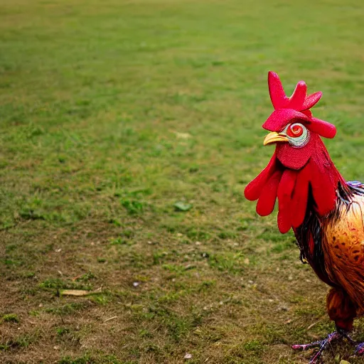 Prompt: a portrait of a robotic rooster wearing a hoodie