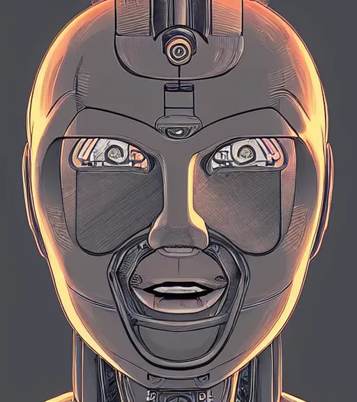 Image similar to a robot with a digitized female face, Industrial Scifi, detailed illustration, character portrait, by Martin Grip and Moebius