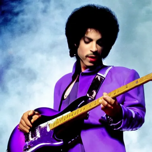 Image similar to candid photo of Prince playing guitar in purple rain reality