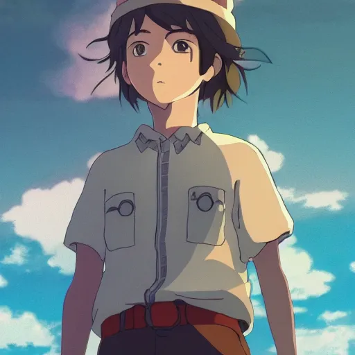 Image similar to friendly guy with Fragile looking character portrait face and small creature , made by Studio Ghibli highly detailed art, beautiful scene, sharp focus, smooth, 8k, anime art