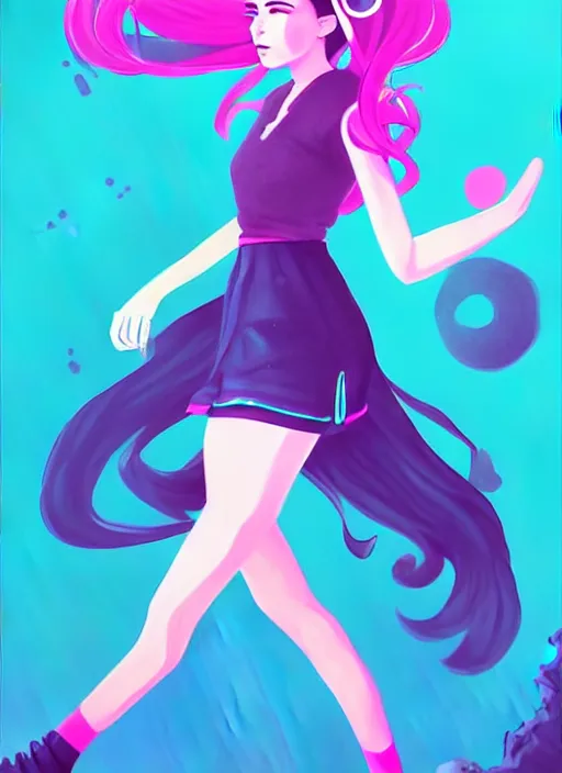 Image similar to female character inspired by 9 0's fashion and by madeline from celeste, art by rossdraws