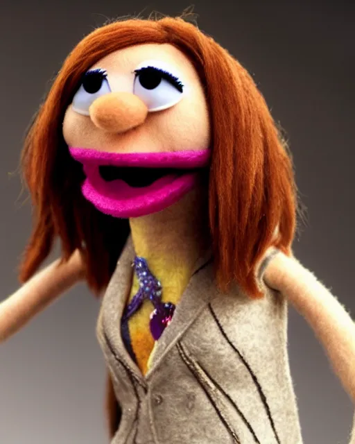 Image similar to erin hannon as a muppet. highly detailed felt. hyper real photo. 4 k.