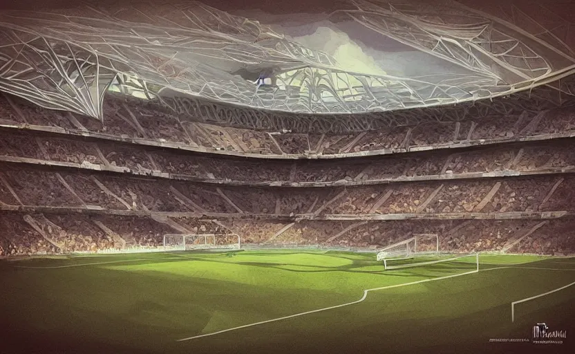 Prompt: “soccer stadium, architecture, highly detailed, digital painting, artstation, concept art, sharp focus, illustration, art nouveau”