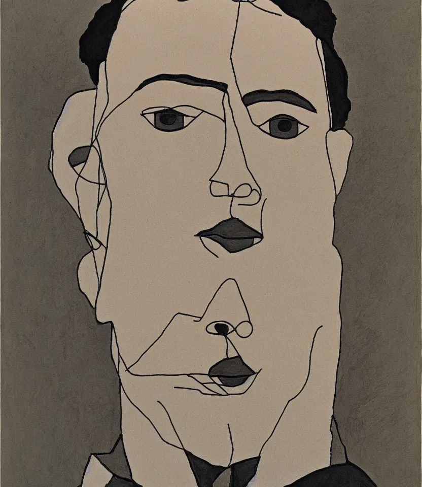 Prompt: elegant ultrafine line art portrait of albert camus. inspired by egon schiele. contour lines, musicality, twirls and curves, strong personality, minimalism