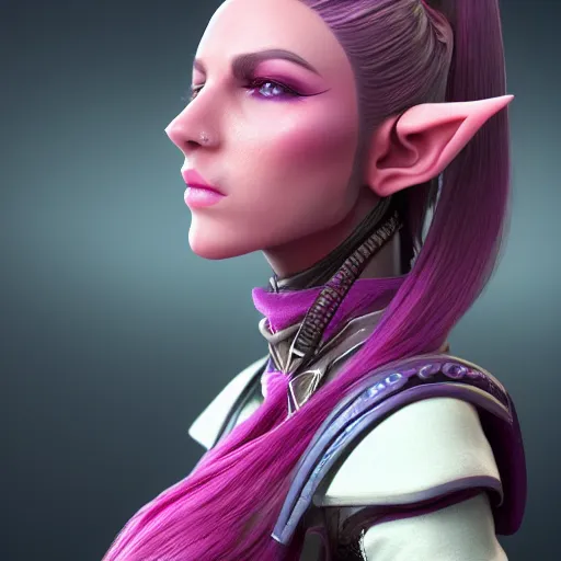 Image similar to portrait of a female high elf with magenta eyes, 3 d octane render trending on art station 8 k