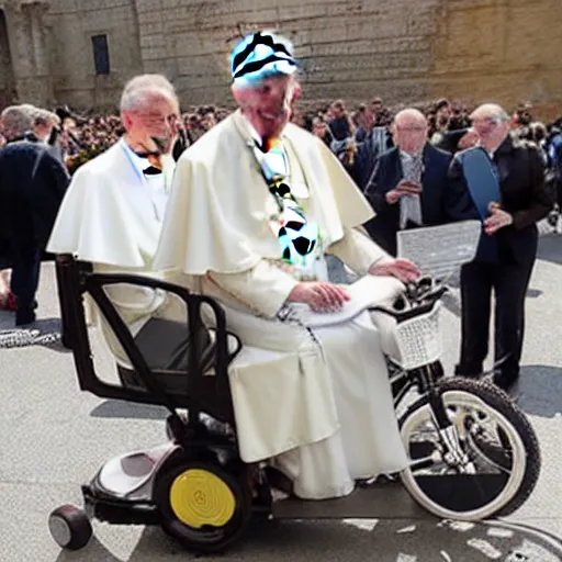 Image similar to the pope riding a childs tricycle