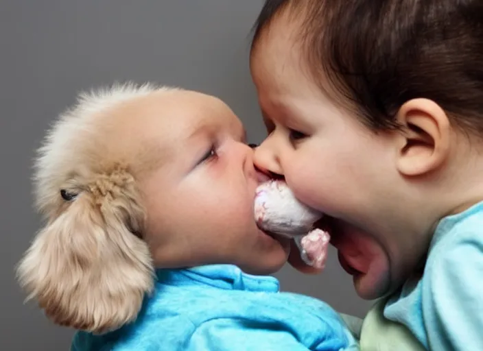 Image similar to dog licking baby's face