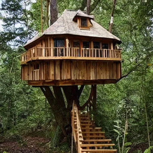 Image similar to the coolest looking treehouse