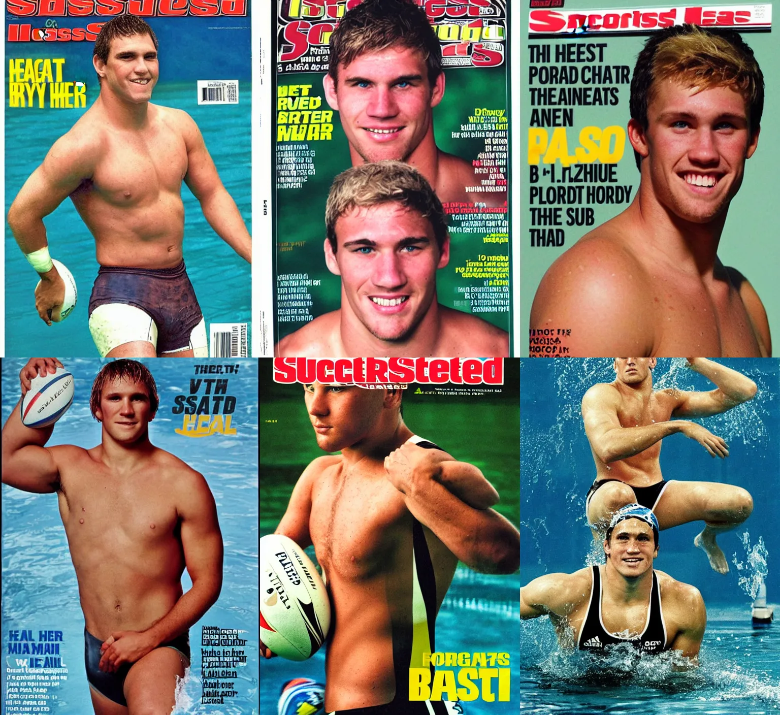 Prompt: head and shoulders portrait photo of the best male swimmer and rugby player in the world, full color magazine article by Sports Illustrated (2002)