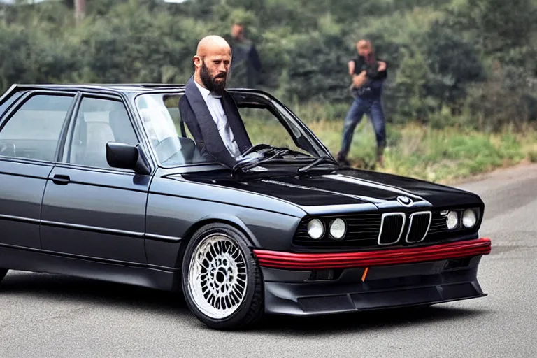 Image similar to Angry Jason Statham picks up BMW e30