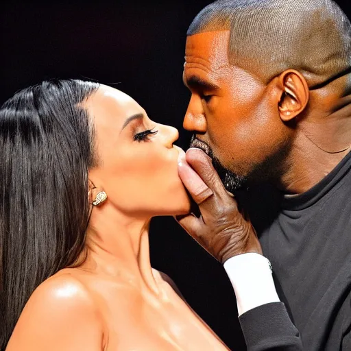 Prompt: kanye west kissing r kelly with tongue