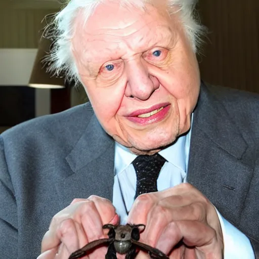 Prompt: Sir David Attenborough next to a small Mothman