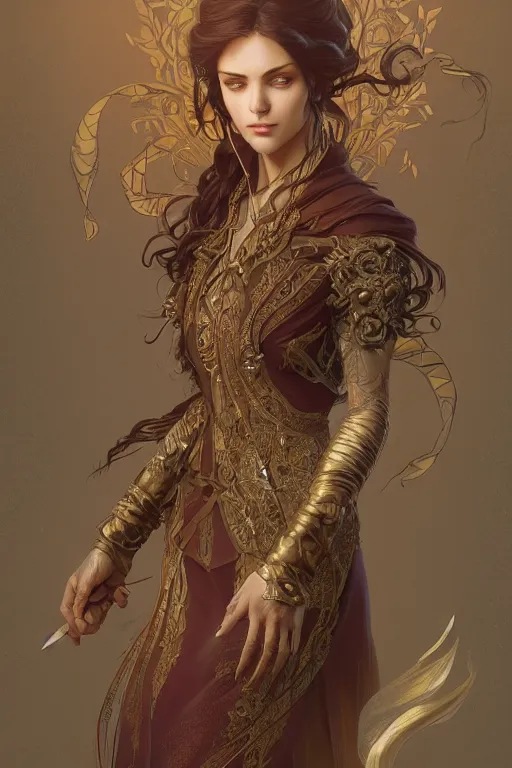 Prompt: full body portrait of a female mage, D&D, fantasy, intricate, elegant, highly detailed, digital painting, artstation, concept art, smooth, sharp focus, illustration, art by artgerm and greg rutkowski and alphonse mucha