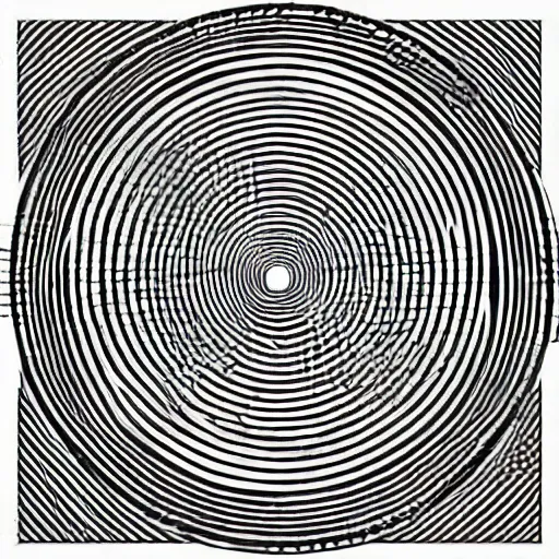 Image similar to real optical illusion, circles, squares, lines, black and white, illusion