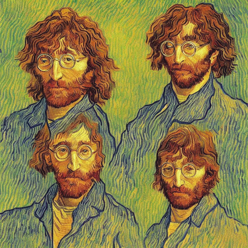 Prompt: John Lennon portrait painted in Vincent van Gogh style