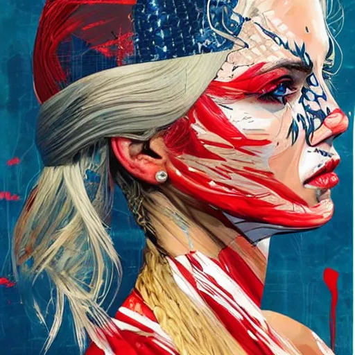 Prompt: a portrait of a young blonde woman with side profile blood in ocean intricate details by MARVEL comics and Sandra Chevrier