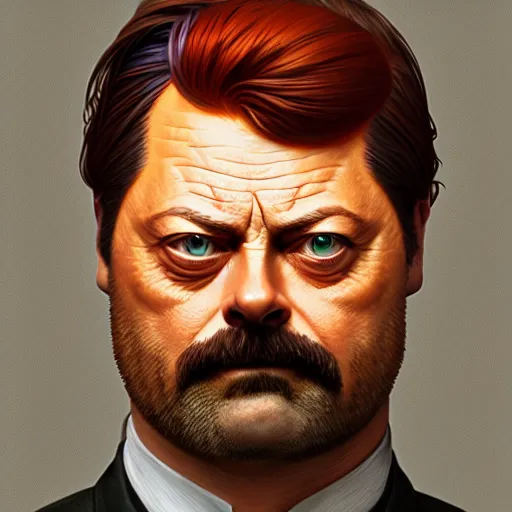 Image similar to portrait nick offerman as an orange hybrid mix, sci - fi and fantasy, intricate highly detailed digital painting, artstation, concept art, smooth and sharp focus, illustration, art by tan zi and ayanamikodon and alphonse mucha and wlop