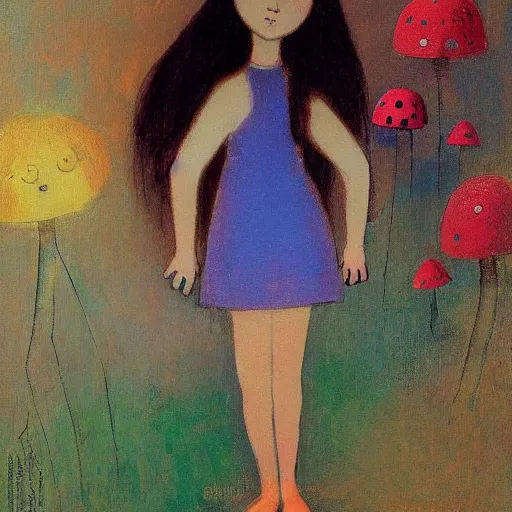 Image similar to girl mushroom style by odilon redon