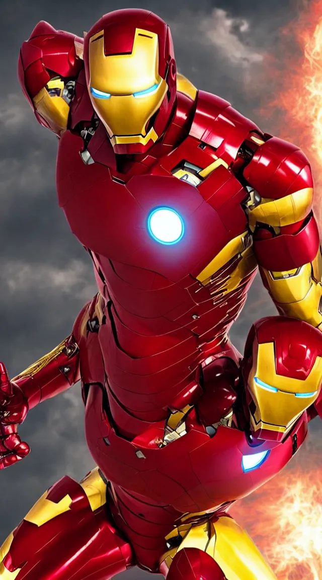 Prompt: Iron man in a hellish suit, novie frame, cinematic lighting