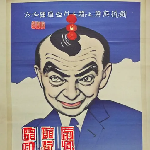 Image similar to Chinese propaganda poster about Mr Bean