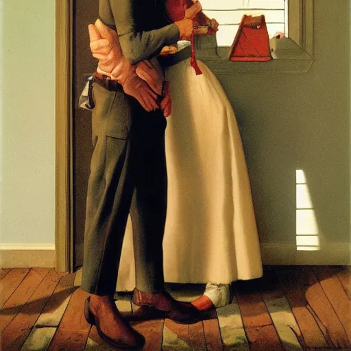 Prompt: man and woman, normal rockwell