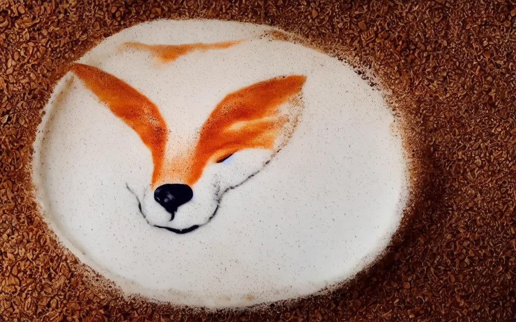 Prompt: Latte Foam art, of a fox. 4K HD Wallpaper. Premium Prints Available