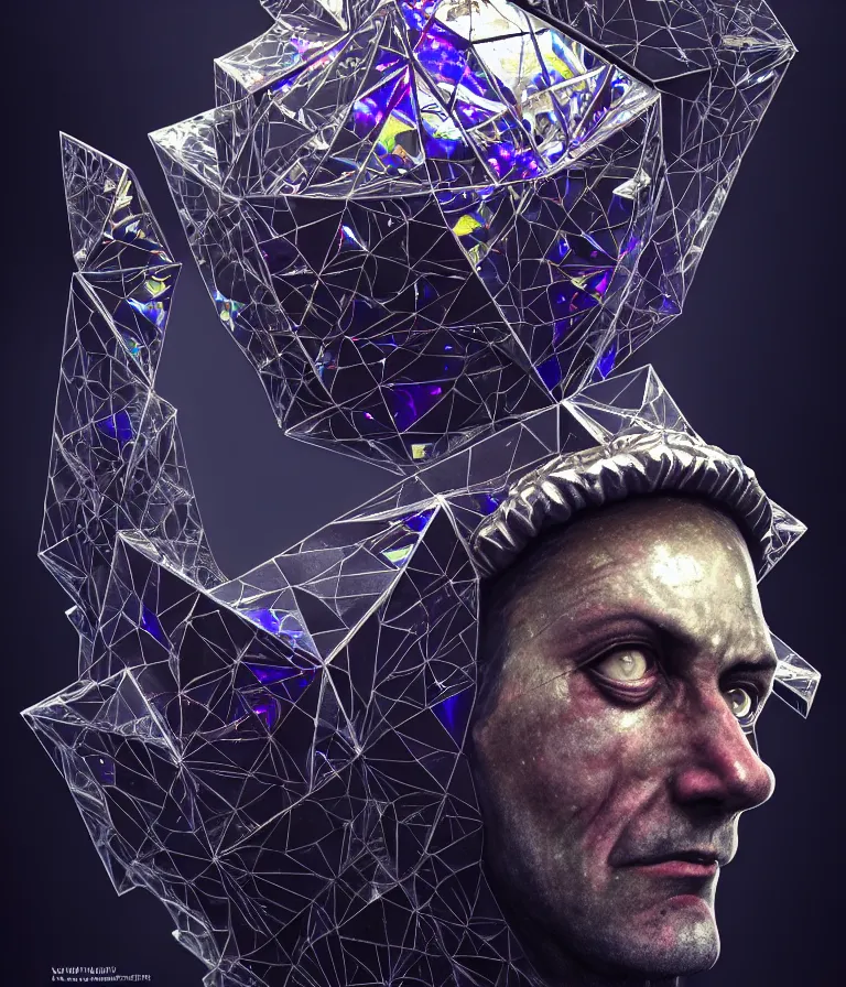 Image similar to front!!! shot of a court jester!!! character, mesmerizing fractal hypercubes, platinum cracked, dark holography!!!, future, metallic galactic, crystalline edges, polygonal, elegant, highly detailed, centered, (((artstation, concept art, jagged, sharp focus, artgerm, Tomasz Alen Kopera, Peter Mohrbacher, donato giancola, Joseph Christian Leyendecker, WLOP, Boris Vallejo))), ((raytracing)), mugshot!!!!!, ugly!!!!!!, octane render, nvidia raytracing demo, octane render, nvidia raytracing demo, octane render, nvidia raytracing demo, 8K, cinematic, masterpiece, fine portrait