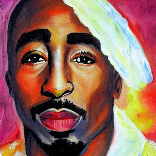 Image similar to tupac as an angel, painting