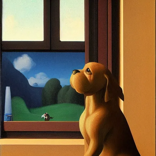 Prompt: a plumber-dog by Raphael, Hopper, and Rene Magritte. detailed, romantic, enchanting, trending on artstation.
