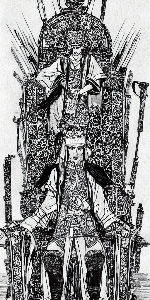 Image similar to a king on a throne drawn by Makoto Yukimura