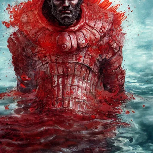 Prompt: portrait of guts from berserk submerged in red water, extremely detailed, made by wlop, maxwell boas, Naranbaatar Ganbold