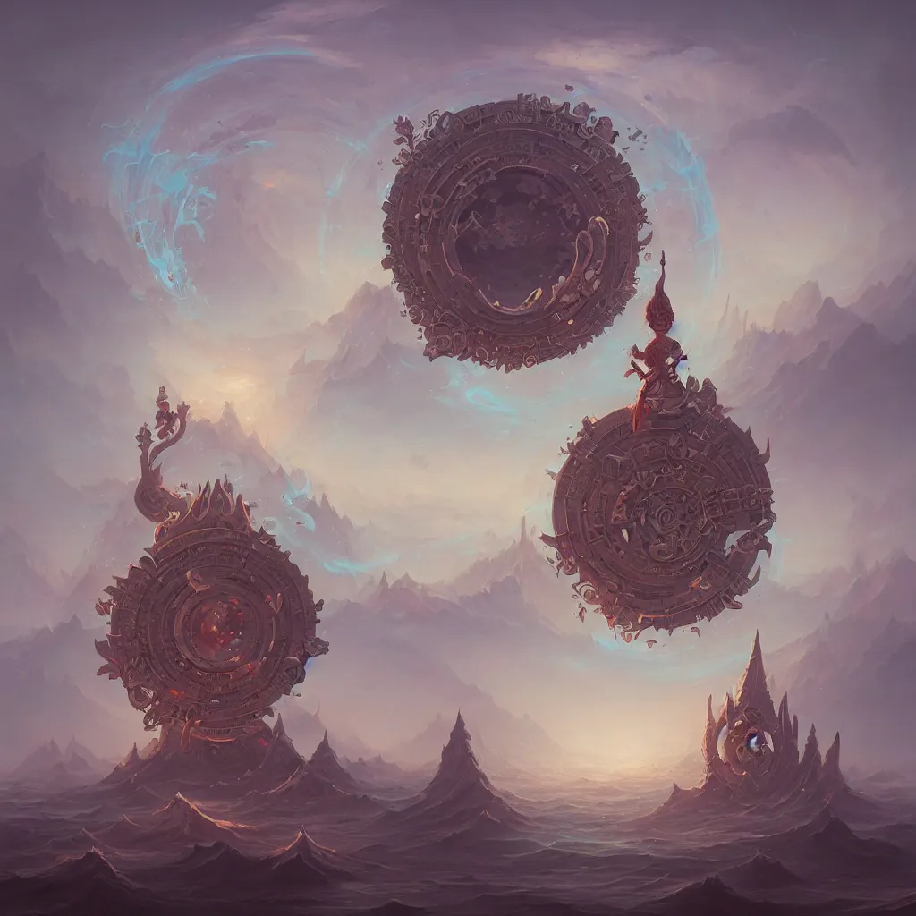 Image similar to Giant Floating Circular Ancient Sacred Calligraphy Structure by Peter Mohrbacher