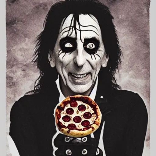 Prompt: alice cooper as a pizza