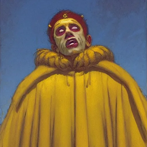 Prompt: king of yellow in an old town, art by Gerald. Brom