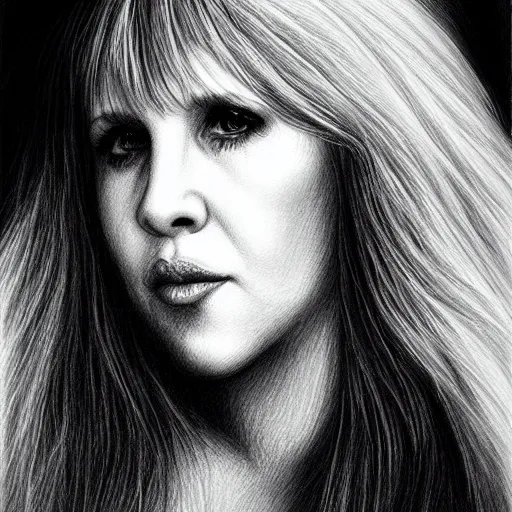 Prompt: beautiful lifelike award winning pencil illustration of stevie nicks trending on art station artgerm cinematic atmospheric