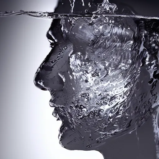 Image similar to water artwork manipulation of a human head, ray tracing, sharp focus, realistic water, long shot