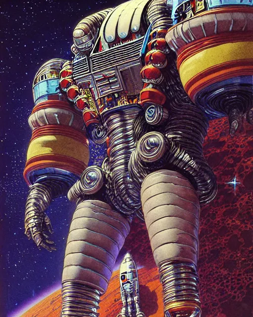 Image similar to tekkaman space knight, character portrait, portrait, close up, concept art, intricate details, highly detailed, vintage sci - fi poster, in the style of chris foss, rodger dean, moebius, michael whelan, and gustave dore