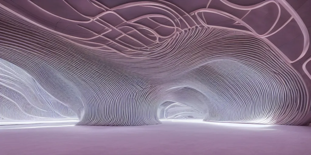 Prompt: extremely detailed stunning beautiful futuristic smooth curvilinear museum interior, smooth clean texture, colorful, hyper real, 8k, 3D cinematic volume light