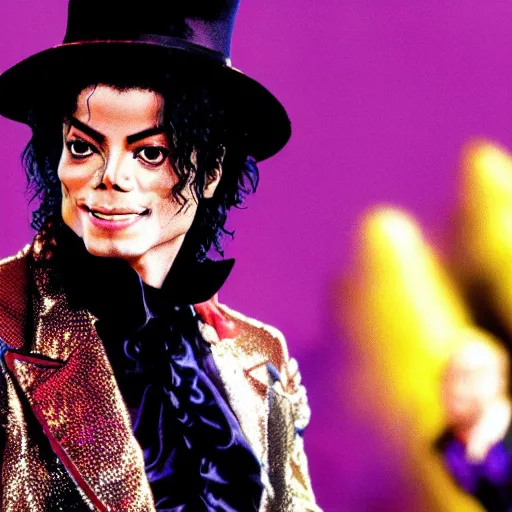Image similar to awe inspiring Michael Jackson playing Willy Wonka 8k hdr movie still dynamic lighting
