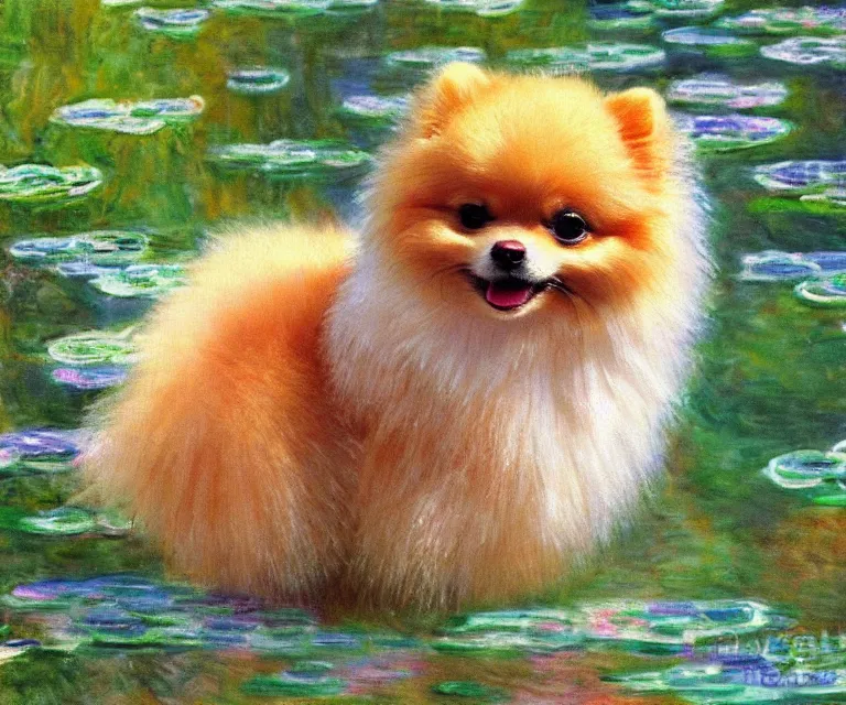 Image similar to pomeranian, cute, monet, water painting