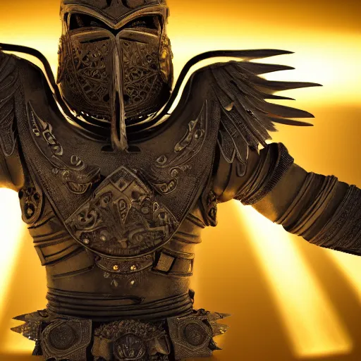 Prompt: warrior with metal eagle armour, highly detailed, dramatic lighting, cinematic, 4k