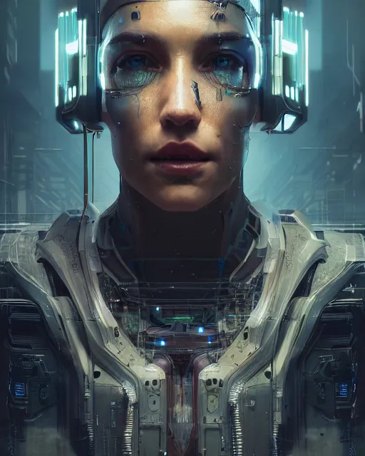 Image similar to portrait of a cyberpunk cyborg. sci - fi, intricate abstract upper body intricate, wlop, concept art, octane render, deviantart, greg rutkowski, cinematic, key art, hyperrealism,